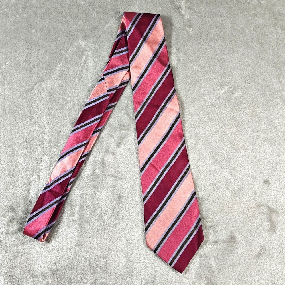 Salvatore Ferragamo Tie Mens 59x3.5 Pink Striped Silk Made In Italy Old Money